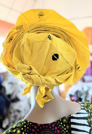 Yellow Aso Oke head wrap hat Ashoke Dupsie's Autogele Ready Gele