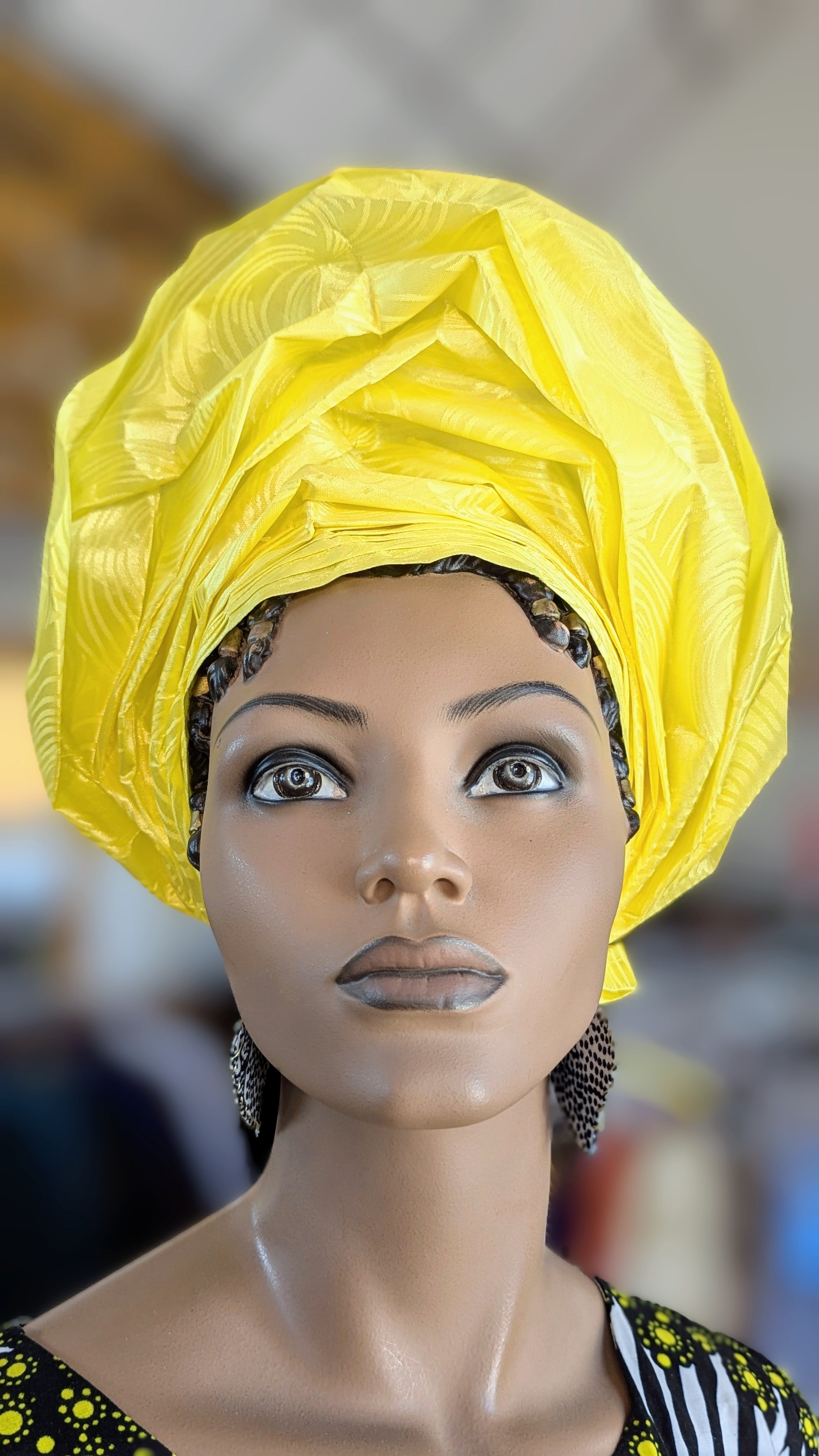 Dupsie's Yellow Chinonye Autogele Ready Gele Head wrap Head tie hat DPAGHTY1