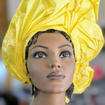 Dupsie's Chinyere Yellow African Autogele Ready Gele Head Wrap Hat DPASGYB49