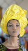 Dupsie's Chinyere Yellow African Autogele Ready Gele Head Wrap Hat DPASGYB49