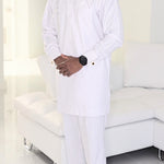 All-White African Shirt Pants Silver embroidery Dupsie's