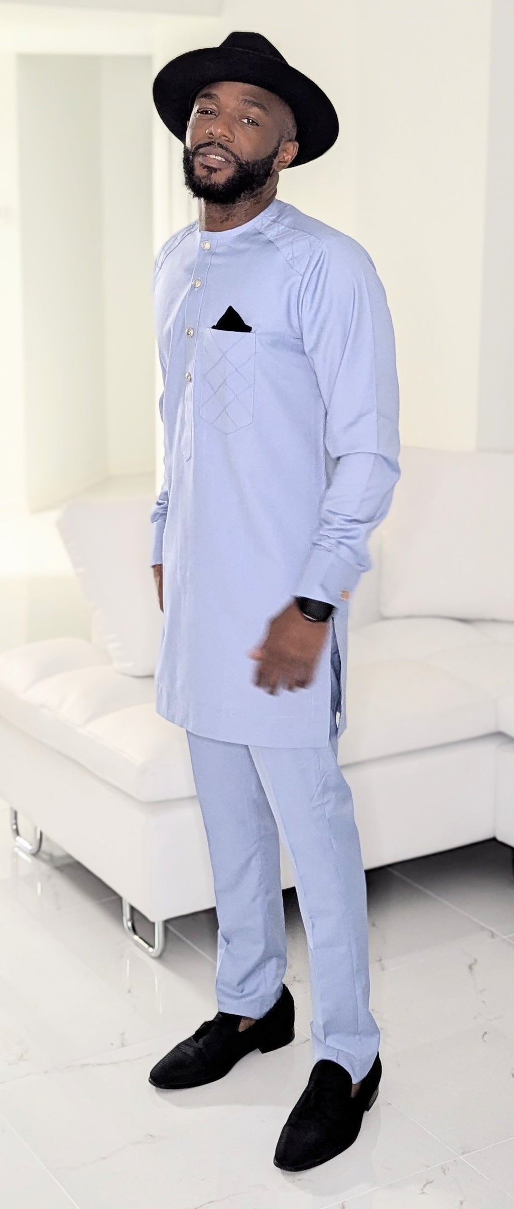 Dupsie's Afolabi Blue African Dashiki Senator Suit with matching pants DPASBSS19