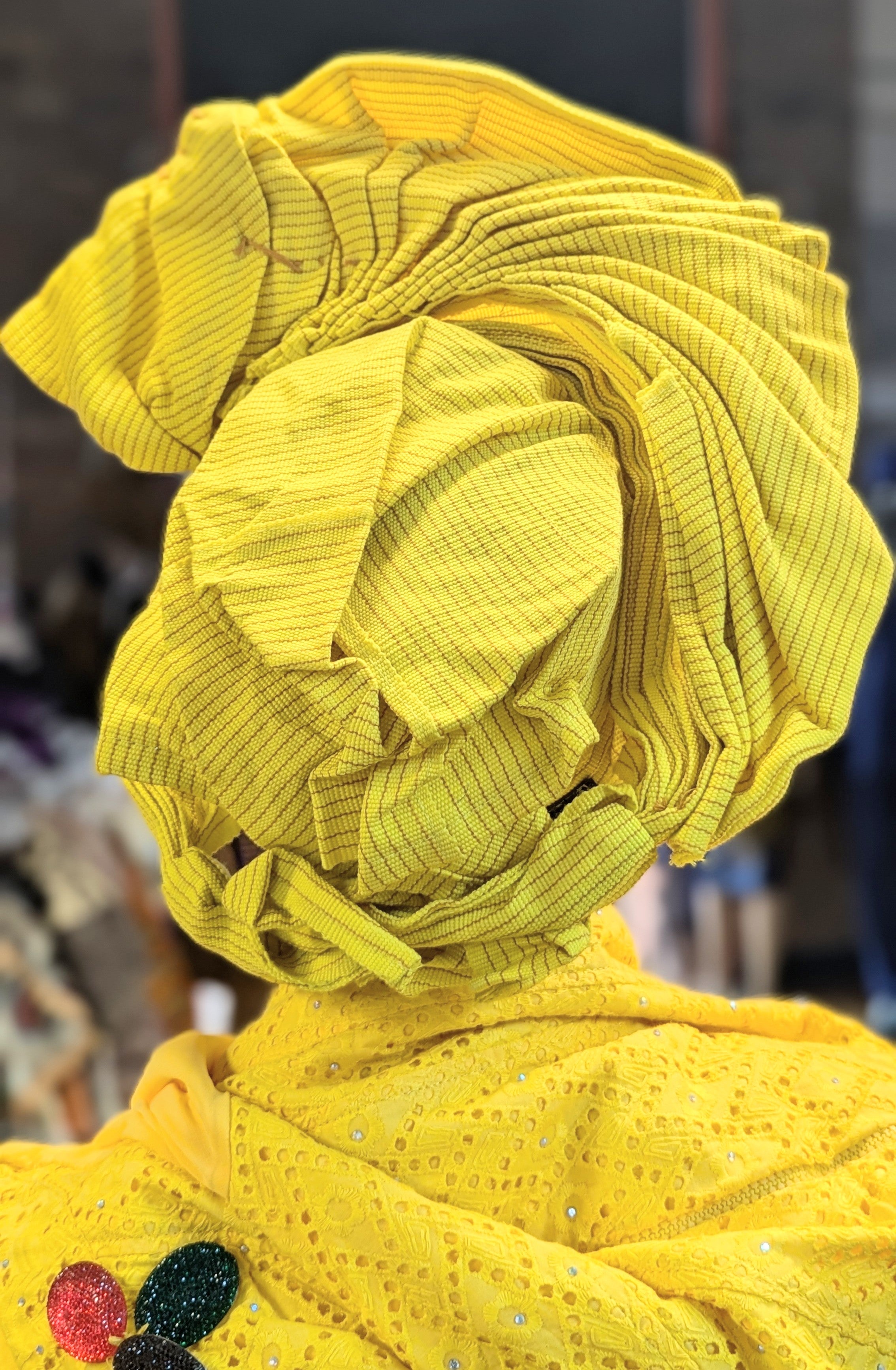 Yellow Autogele Aso Oke head wrap hat Dupsies