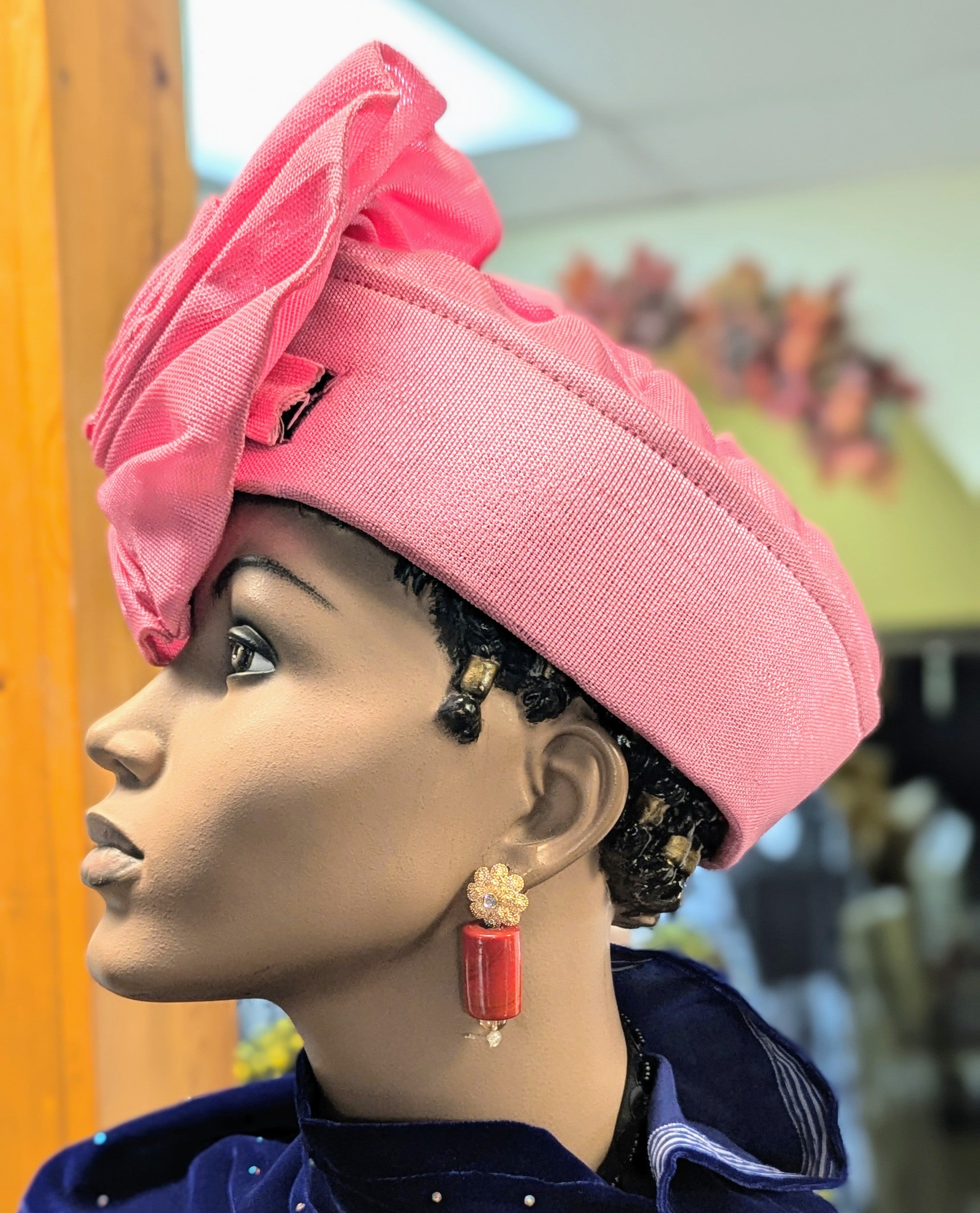 Pink African pre-tied head wrap Dupsies