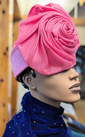 Pink Autogele cap hat Autogele contemporary African head wrap Dupsie's