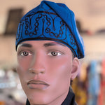 Dupsie's Ajogun Adebo Royal-Blue African Cotton Adebo Fila Kufi Cap with Black Embroidery DPH4094