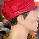 Dupsie's Red Idowu Aso Oke Kufi Cap Hand woven Hat DPHAFBH4