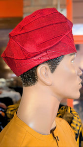 Dupsie's Red Idowu Aso Oke Kufi Cap Hand woven Hat DPHAFBH4