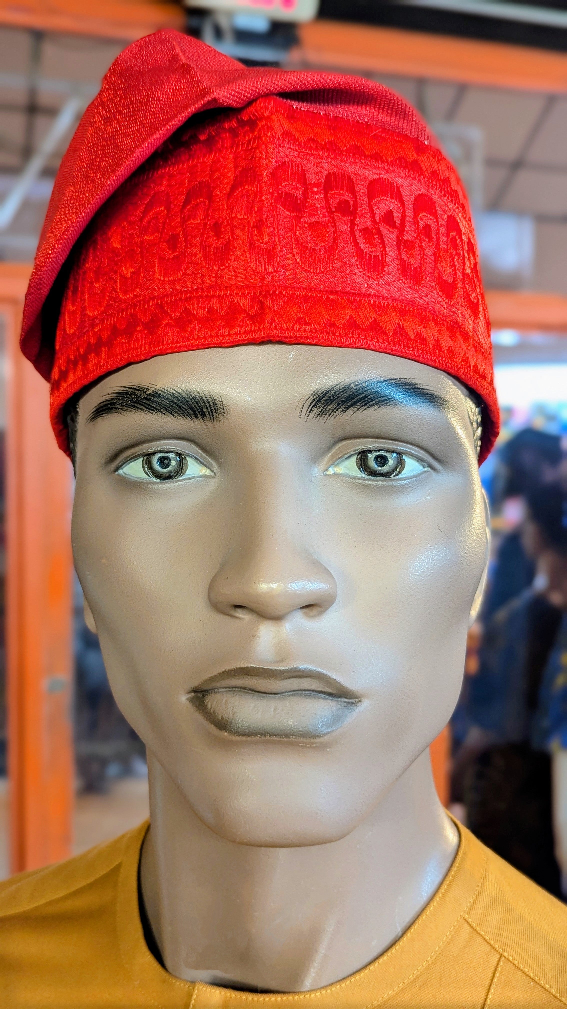 Dupsie's Adeniyi Red Aso Oke Fila  Kufi Cap Hat DPHAR99