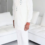 White Ivory embroidered Senator Emerald Green African suit men