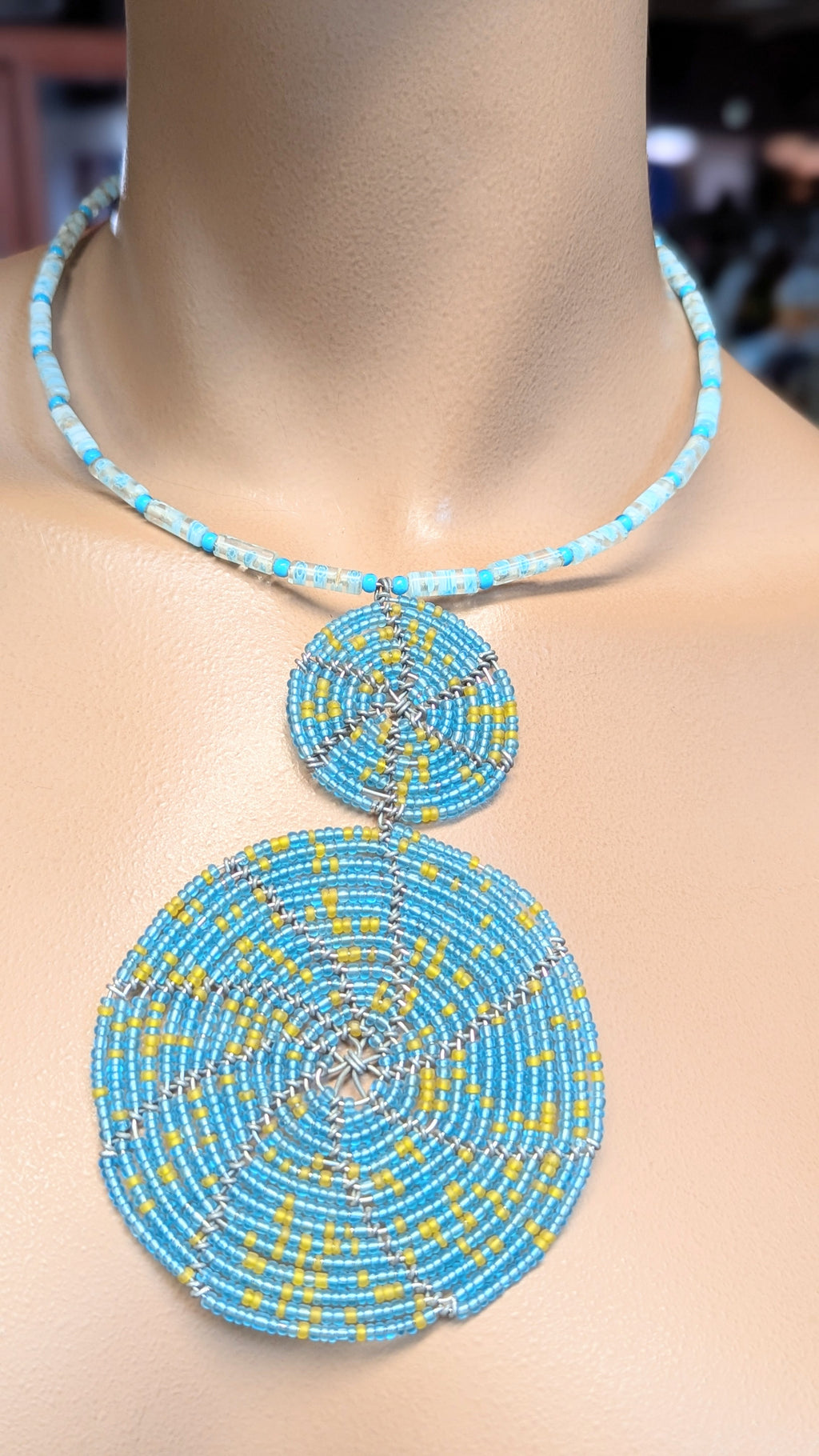 Dupsie's Handmade Turquoise-Blue Nyota Mng'aru African Beaded Necklace for Women DPJABNTB5