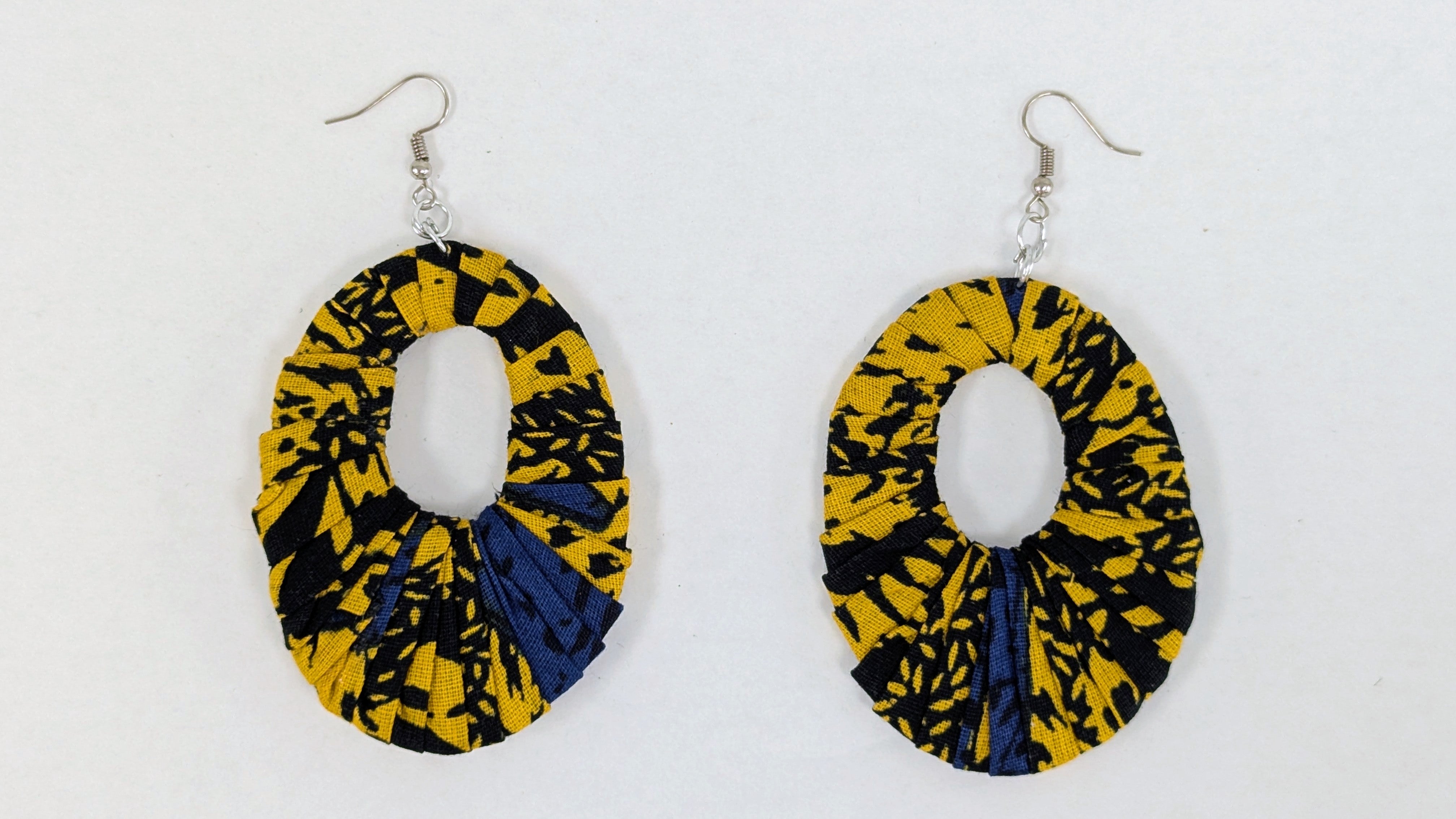 Dupsie's Akinga Blue and Gold pair of Oblong Ankara African Print Earrings DPER4071O
