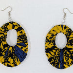 Dupsie's Akinga Blue and Gold pair of Oblong Ankara African Print Earrings DPER4071O
