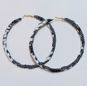 Serwa Black and White Kente African print Hoop earrings-DPB0795ER
