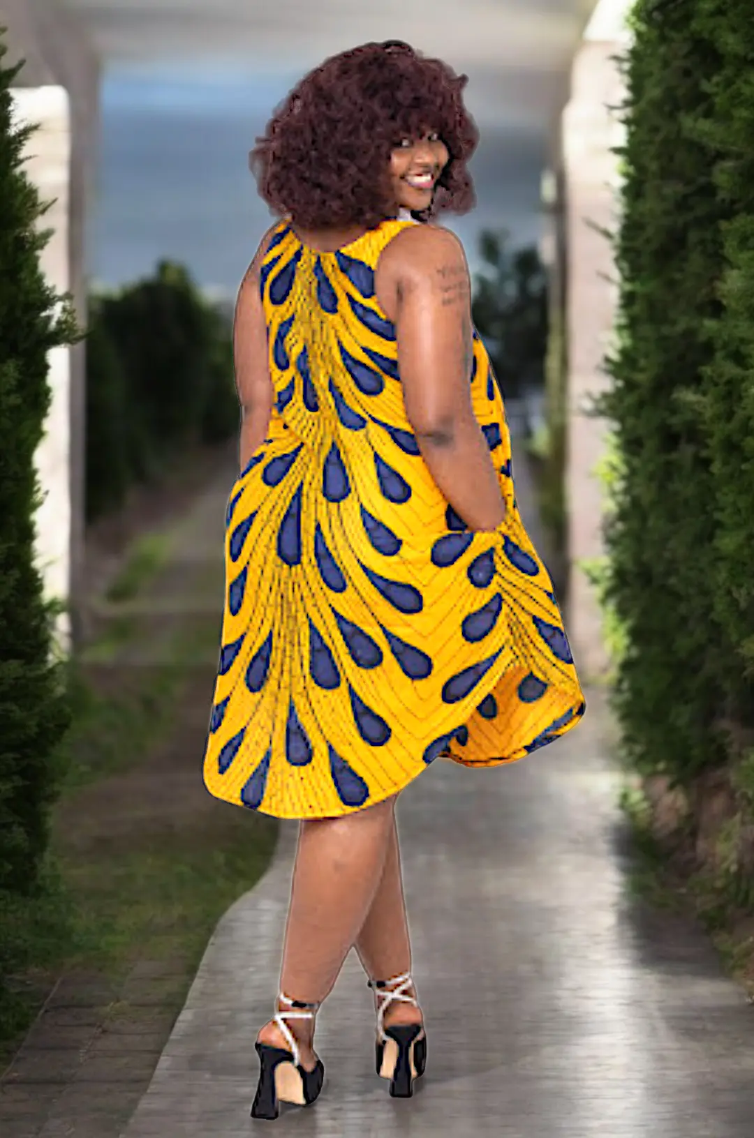 Blue and Orange Ajere Peacock African Print Dress DP3816D9 - Dupsie's African Fashion Blue and Orange Ajere Peacock African Print Dress DP3816D9 - Dupsie's African Fashion