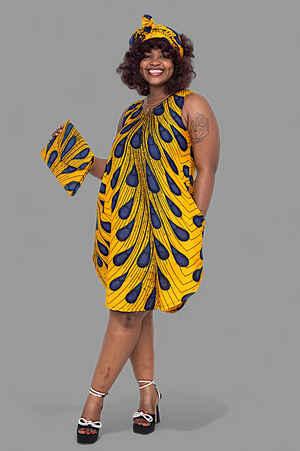 orange and blue plus size dress Slaydiva Orange & Blue Wave Pattern Sleeveless Knit Plus Size Dress