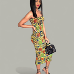 Dupsie's Asantewaah Majesty African print Kente strapless dress with slit-DP4075SD