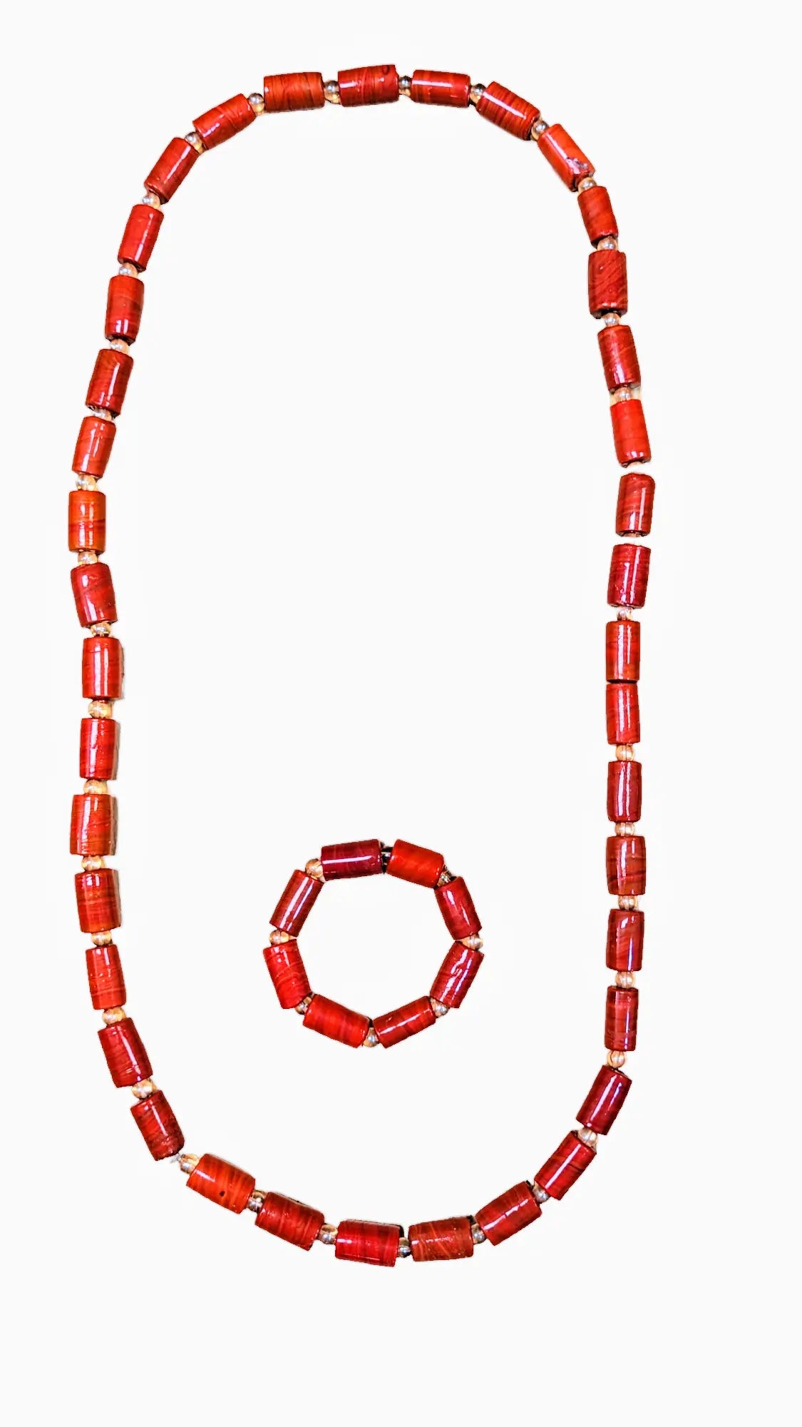 Ekelli Naija Coral-Red African Nigerian Bead Necklace and Bracelet