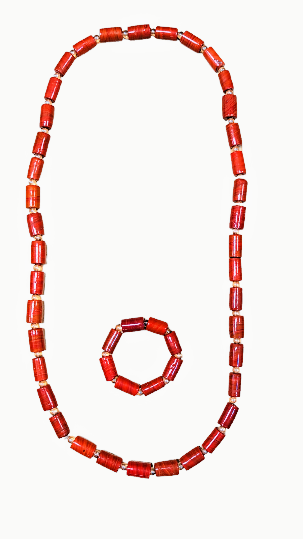 Ekelli Naija Coral-Red African Nigerian Bead Necklace and Bracelet DPILRG201