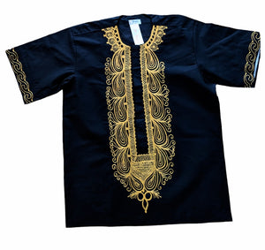 Dupsie's Black and Gold Embroidered Ayo Aláàfin" Dashiki African Shirt DP3776MDF