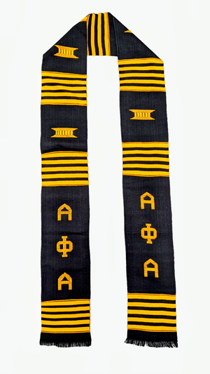 Alpha Phi Alpha Graduation sash Black and Gold Handwoven African Kente