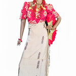 Red African Igbo lace top Tan Aso oke wrap skirt