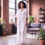 All White African Lace Sequins Boubou Kaftan Dress for Women by Dupsie’s African Fashion – Loose Fitting African Clothing Style