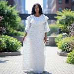 All White Mbali Sequins loose African lace dress by Dupsie's African clothing
