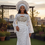White African Lace wedding Dress with Gold embellishments by Dupsie's African Clothing