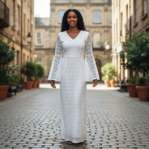 chinese dress ladies Nayola All White African Lace Dress DPWHDRS1| Dupsie’s African Fashion
