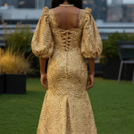 Back view Ethereal Gold African Wedding guest Dress by Dupsie's African fashion