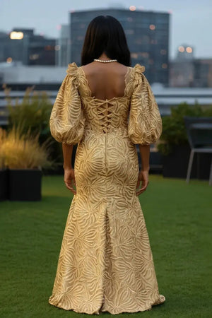 Tan Gold African Lace Corset Dress Elegant Evening Wear