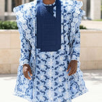 Men’s Navy and Powder-Blue Organza Lace Agbada with embroidered dashiki top and pants by Dupsie’s African Fashion