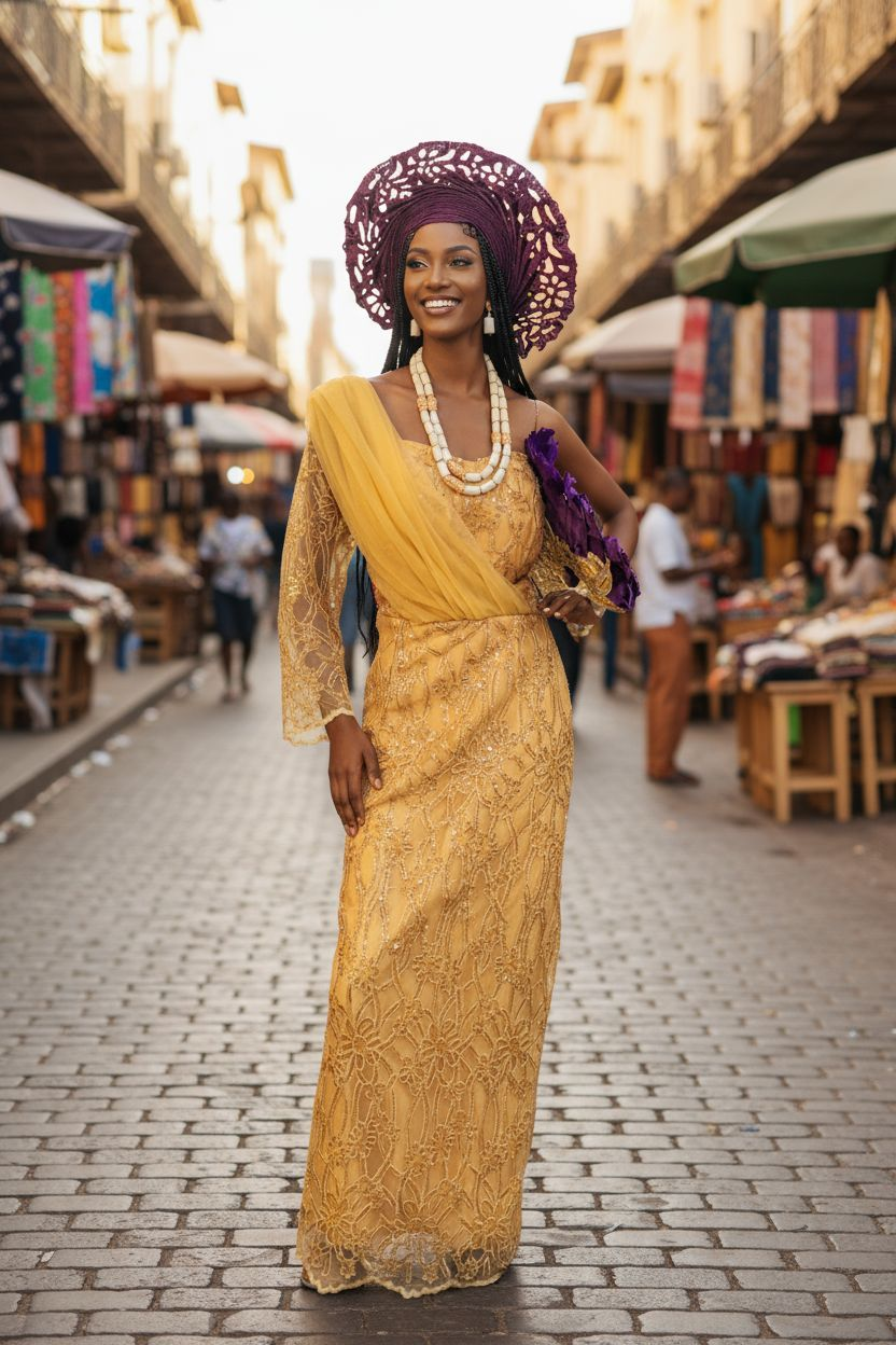 Orrezi Gold Taffeta lined African Net-lace Mono sleeve Maxi Bustier dress-DPXGNLD30