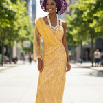 Front view Gold African lace Dress for women by Dupsie's African fashion