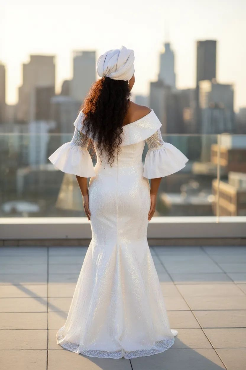 Back view African Lace Wedding guest part dress African clothing by Dupsie's African fashion