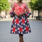 Red African print lace wedding party dress dupsies