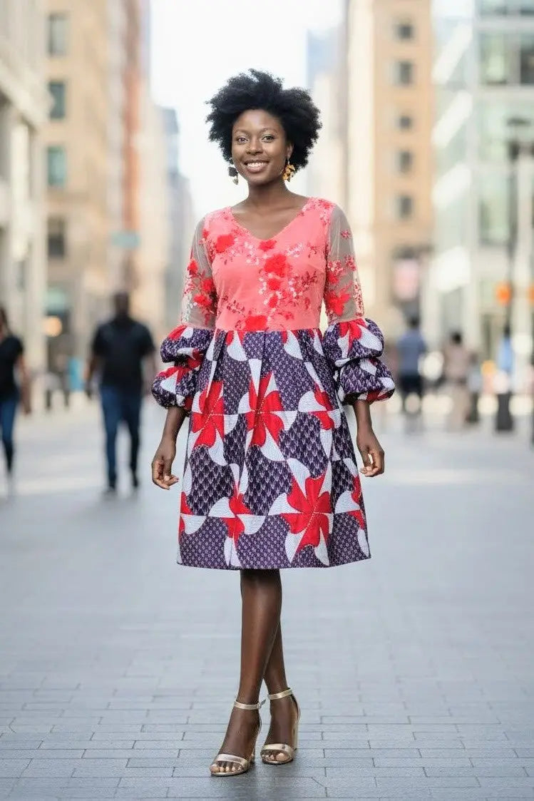 african print dresses mixed with lace African print style with lace