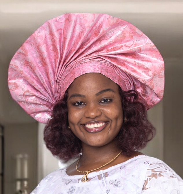 Dupsie's Alara Pink and Silver Autogele ready gele Head tie head wrap DPG998AG