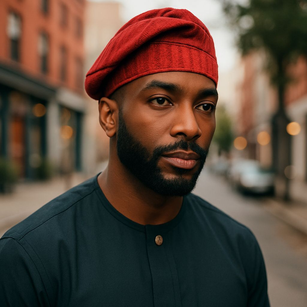 Dupsie's Royal Adekunle Red Brimless Aso Oke Kufi Cap Fila African hat DPAHAR2