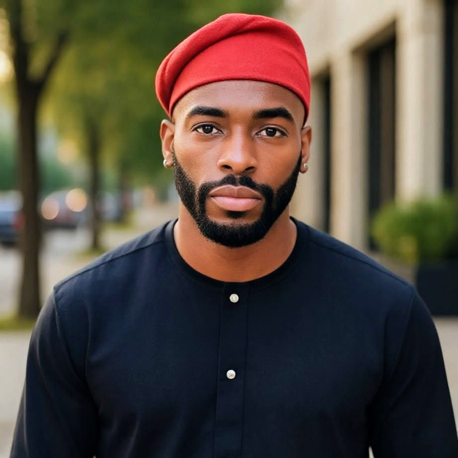 Dupsie's Ayodele Red African Hand-Woven Aso Oke Kufi Cap Fila hat DPAHRH33