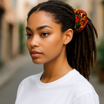 Dupsie's Defia Black Grey and White Kente African Print Hair Band Scrunchie Corsage DPSCR3975