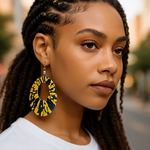 Dupsie's Akinga Blue and Gold pair of Oblong Ankara African Print Earrings DPER4071O