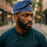 Dupsie's Egba Brimless Ivory and Royal-Blue Aso Oke Kufi Cap DPAHIRB4