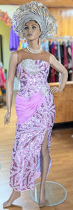 Maha Light Lilac Muave African Sleeveless Lace Sequins Maxi Bustier Dress-DPXLLD3