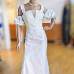 Carlisse White African Sequin Lace Maxi Dress with Petal Bustier Design-DPXALSPD4