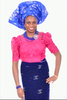 Fuchsia Pink African Guipure Cord Lace Top and Velvet Wrapper-DP3286