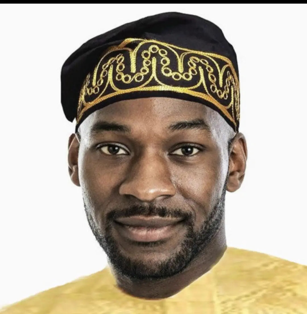 Dupsie's Black Adebo African Kufi Hat - 100% Cotton With Embroidery, Size 7 5/8