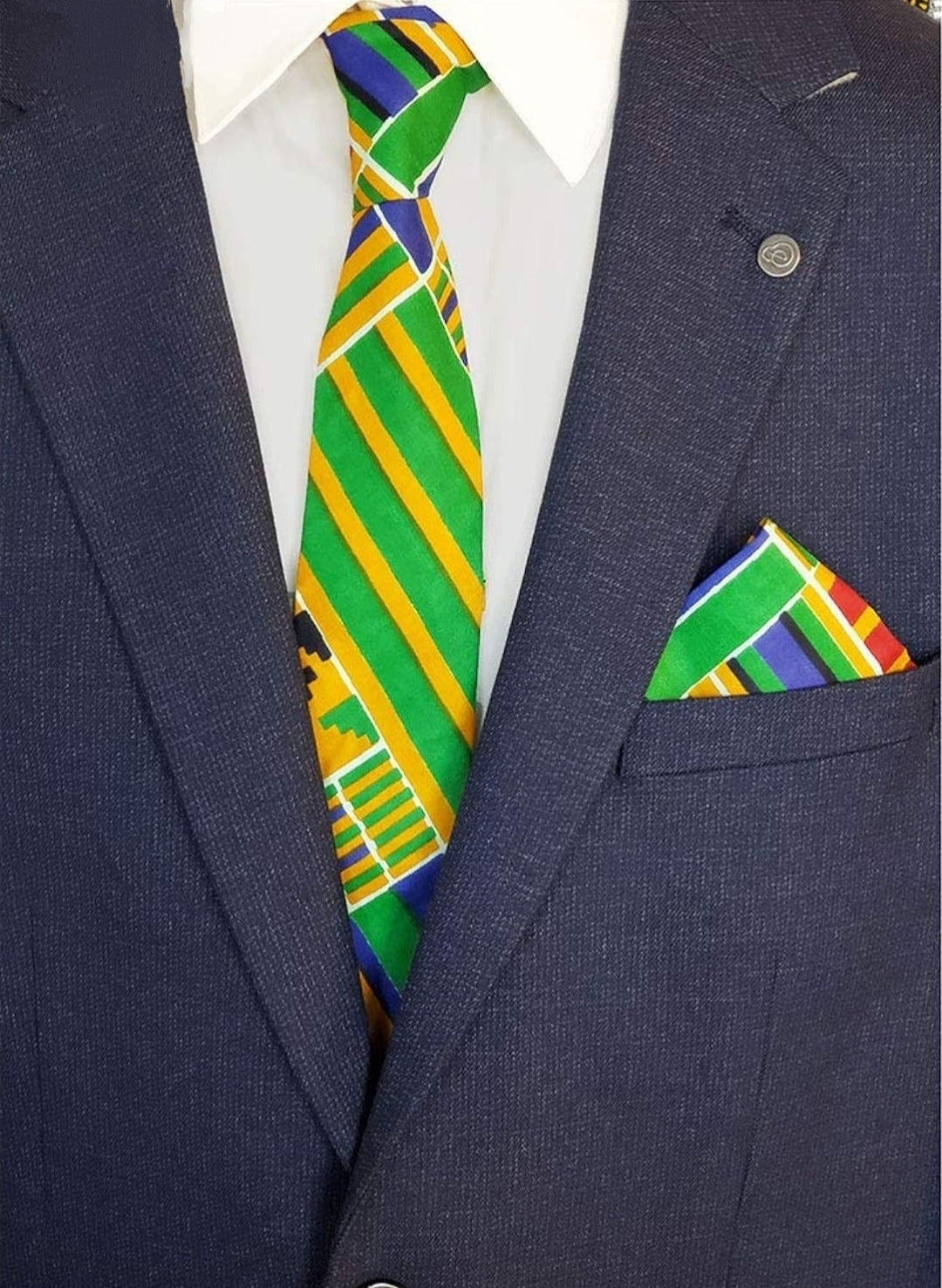 African Osei Kente necktie with a matching pocket Square 