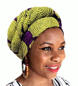 Yellow and Purple African Print pre-tied Modupe hat-DP3775PT